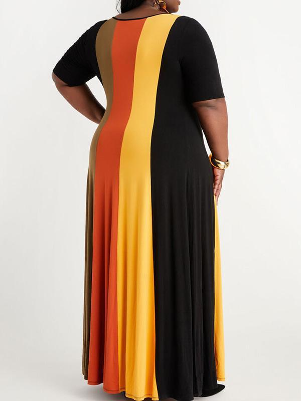 Striped Split-joint Plus Size Maxi Dress
