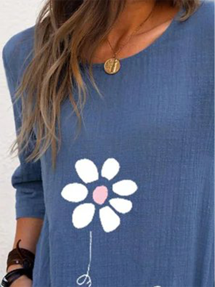 Floral Crew Neck Casual 3/4 Sleeve Blouse