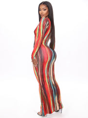 Work Of Art Long Sleeve Maxi Dress - Multi Color