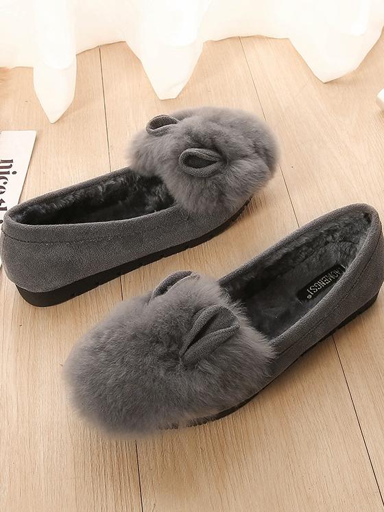 Round Toe Rabbit Hair Shallow Tods