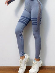 Hollow Striped Wide Band Waist Sports Leggings