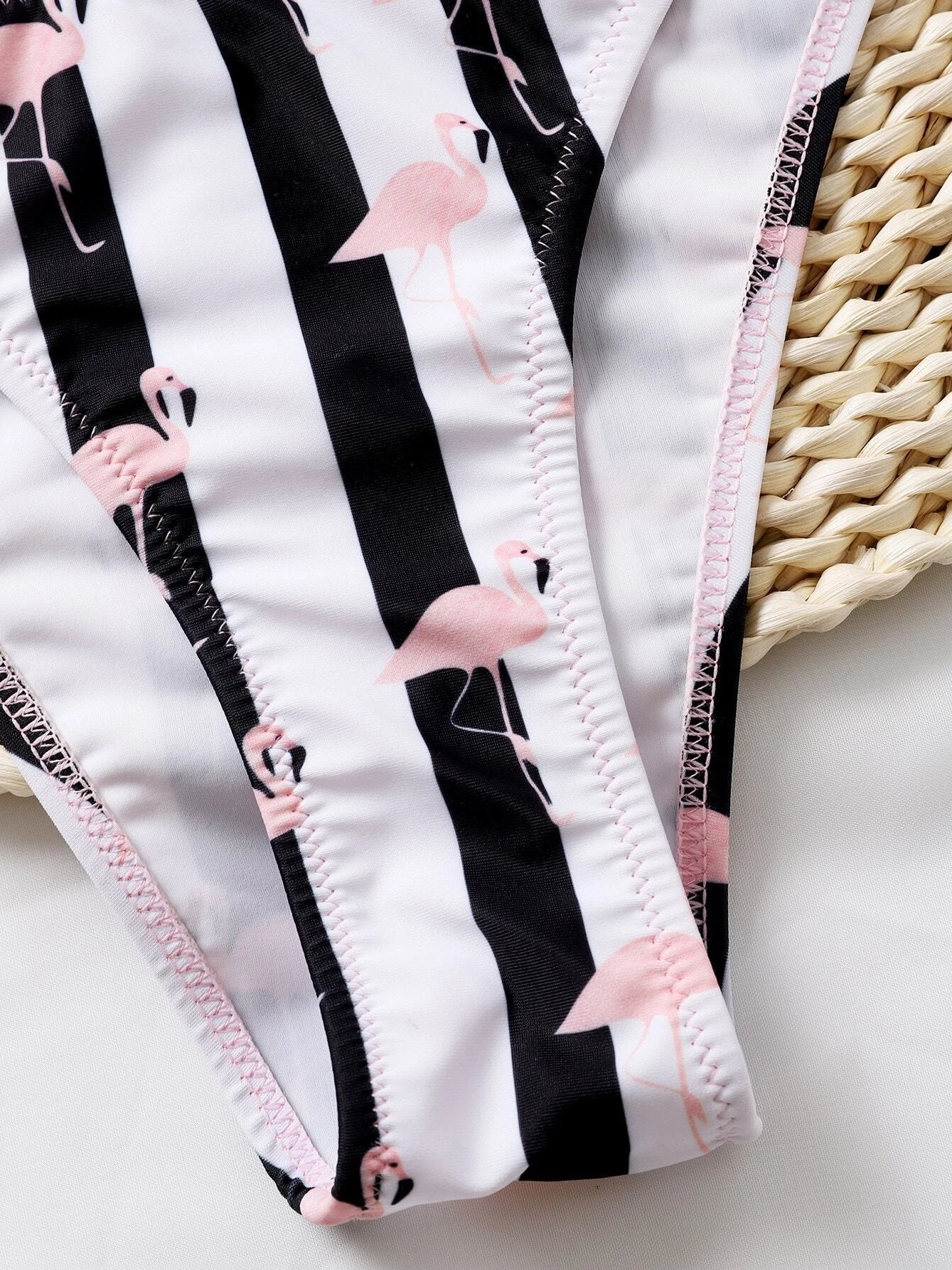 Striped & Flamingo Print Tie Side Bikinis