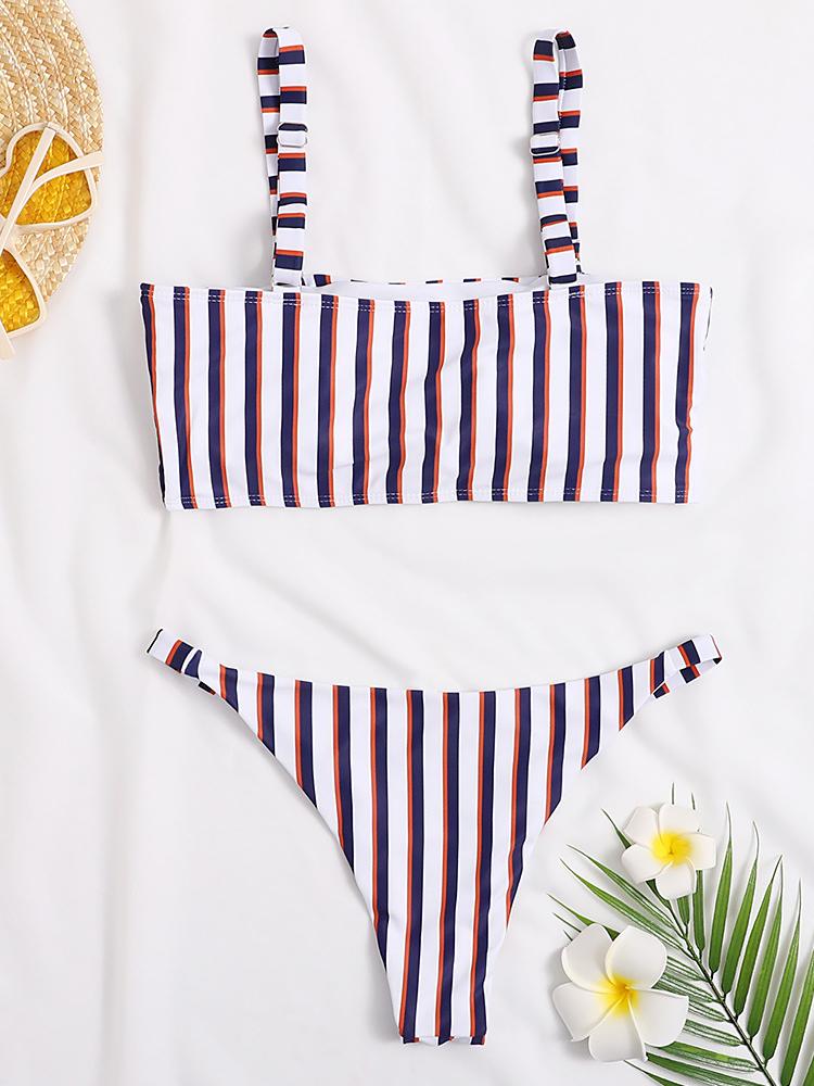 Striped High Cut Bikinis