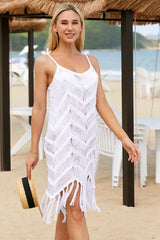 LuckyBop White Crochet Feminine Tassels Beachwear