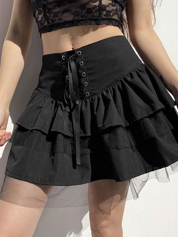 Mesh Paneled Tiered Mini Skirt