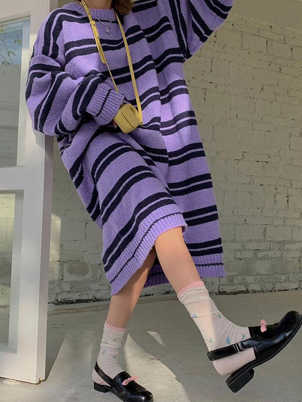 Long Sleeve Striped Pullover Sweater Maxi Dress