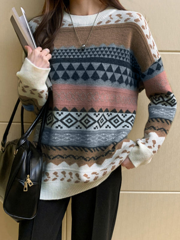 Mixed Jacquard Vintage Pullover Sweater
