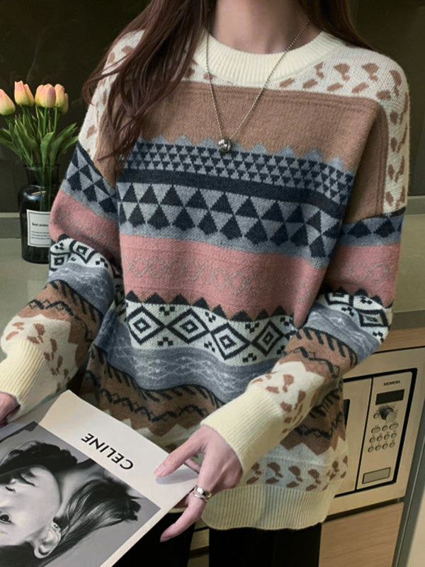 Mixed Jacquard Vintage Pullover Sweater