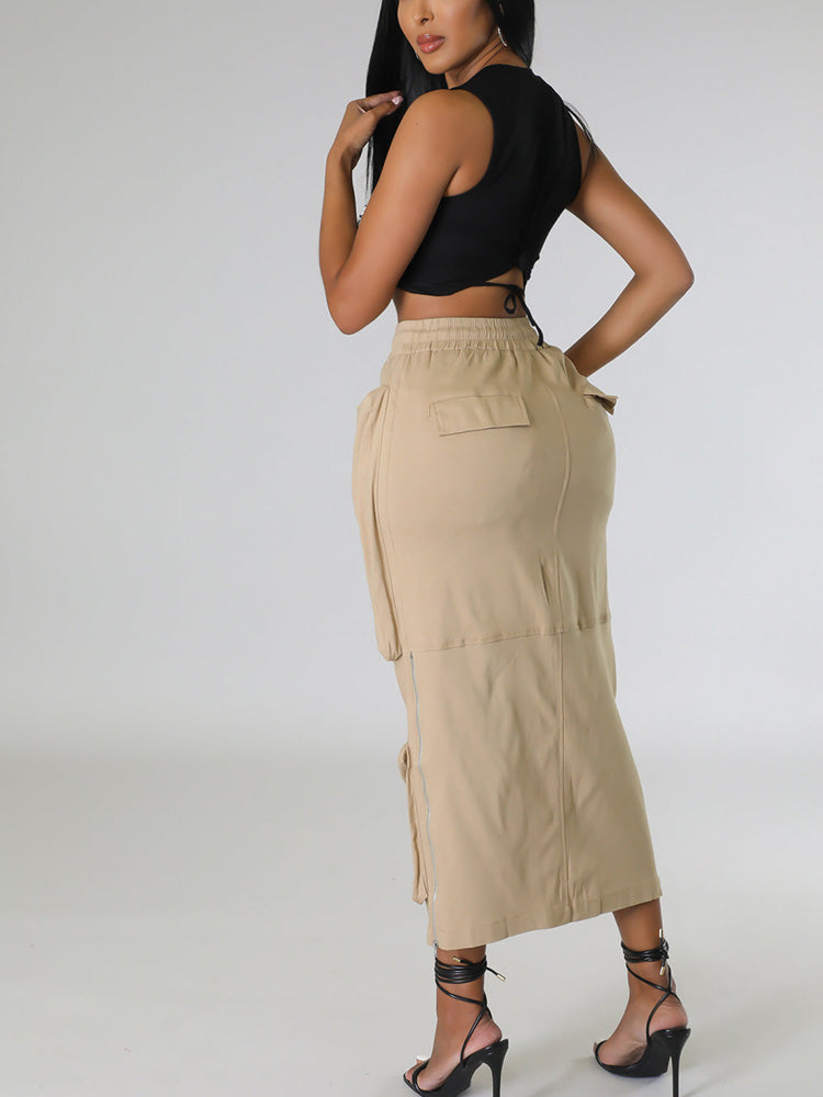 Cargo Pocket Zipper Skirt
