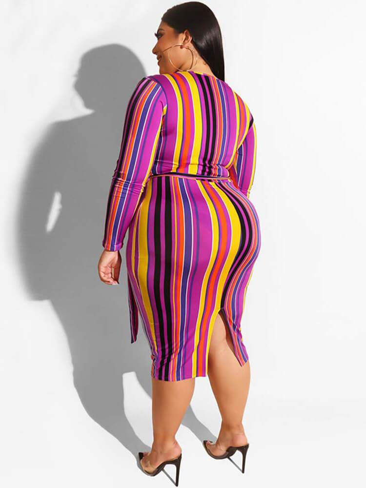 Plus Size Stripe Bodycon Midi Dresses