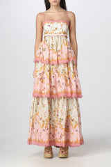 Floral Lace-Trim Midi Dress In Pink