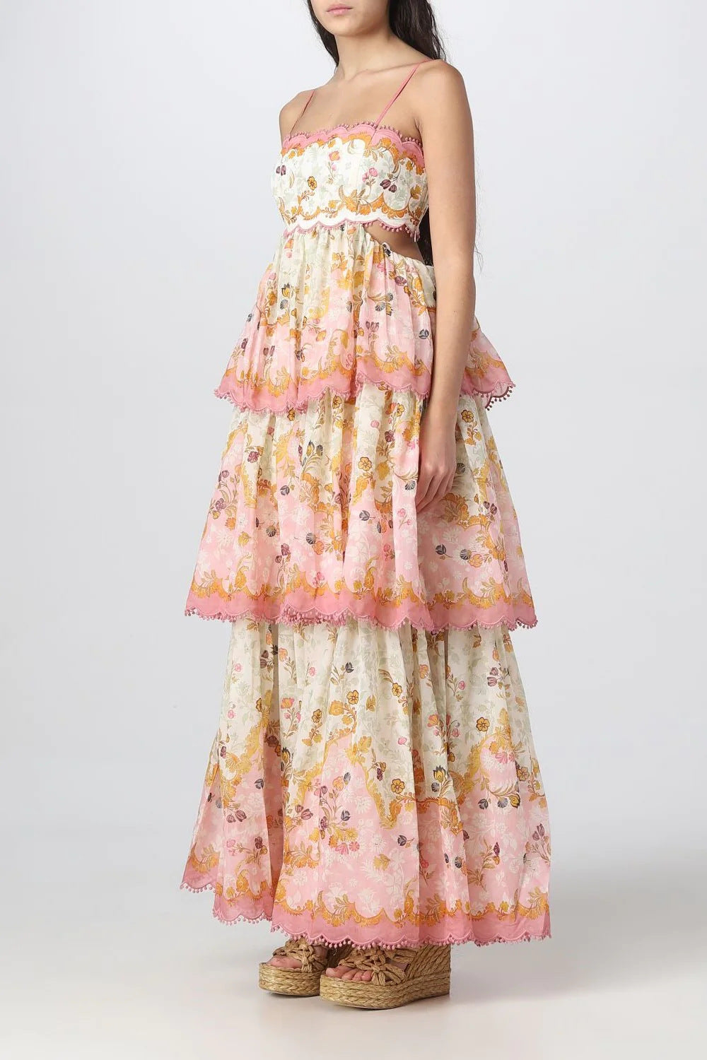 Floral Lace-Trim Midi Dress In Pink
