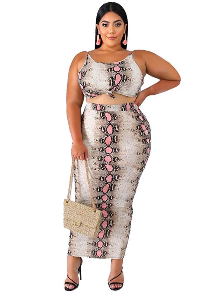 Plus Size Two-Piece Outfits Tie Dye Skirt Suits