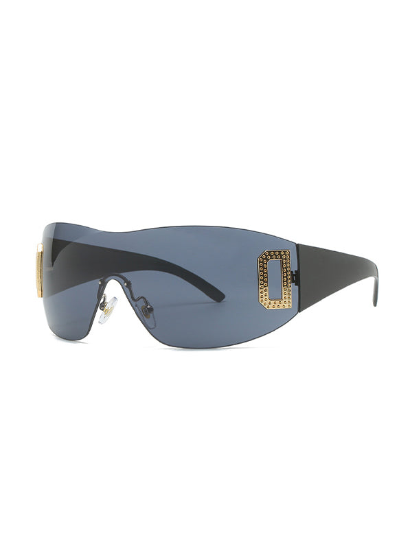 Metal Embellish Rimless Futuristic Sunglasses