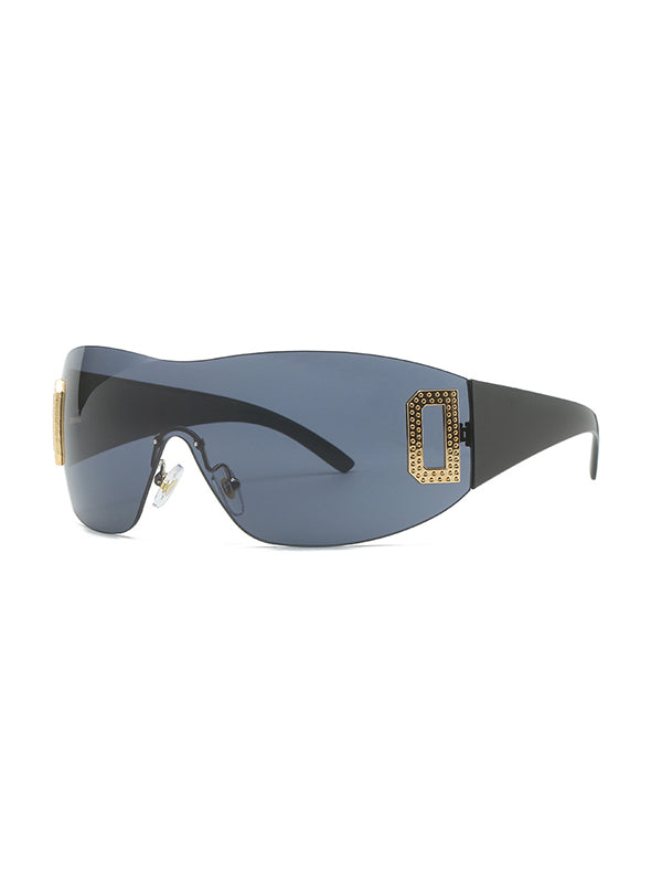 Metal Embellish Rimless Futuristic Sunglasses