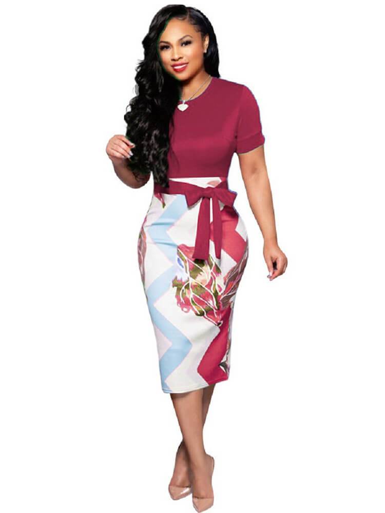 Women's Sheath Midi Dress Cute Floral Pencil Dress