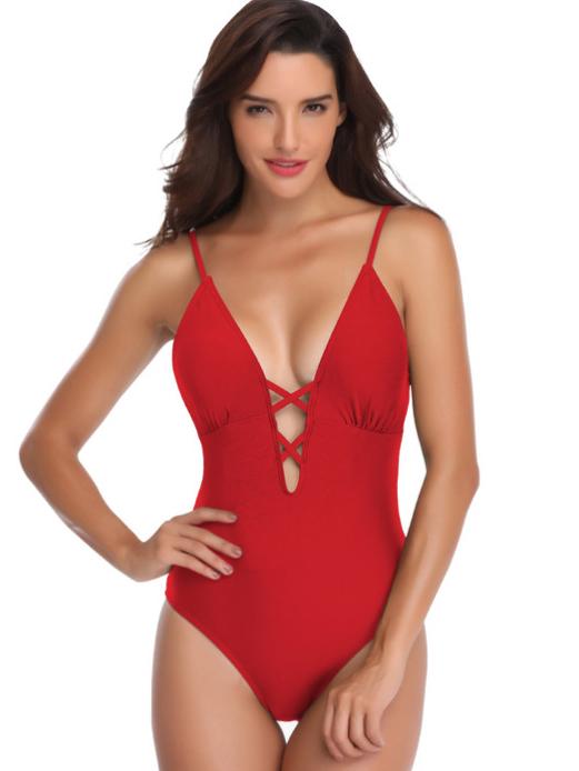 Hollow Deep V-neck Swimsuits