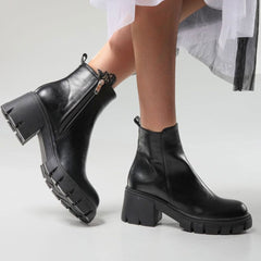 Chelsea Style Lug Sole Block Heel Ankle Boots - Black