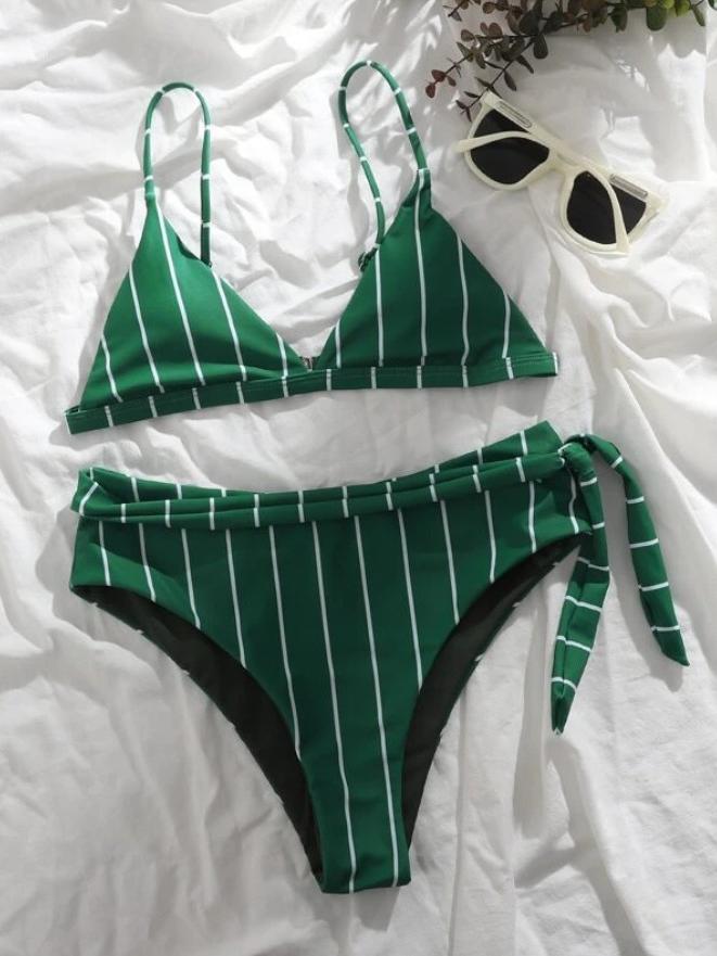 Striped Triangle Tie Side Bikinis
