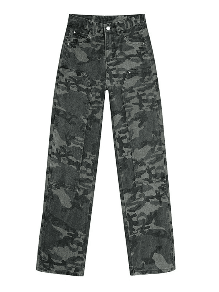 Green Camo Washed Cargo Jeans