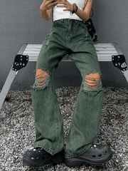 Green Wash Knee Ripped Jeans