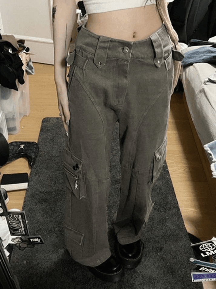 Green Wash Vintage Straight Cargo Jeans