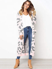 Leopard Print Open Front Cardigan Outwear with Pockets