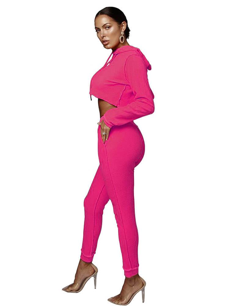 2 Pieces Long Sleeve Hoodies+Bodycon Pants Sets