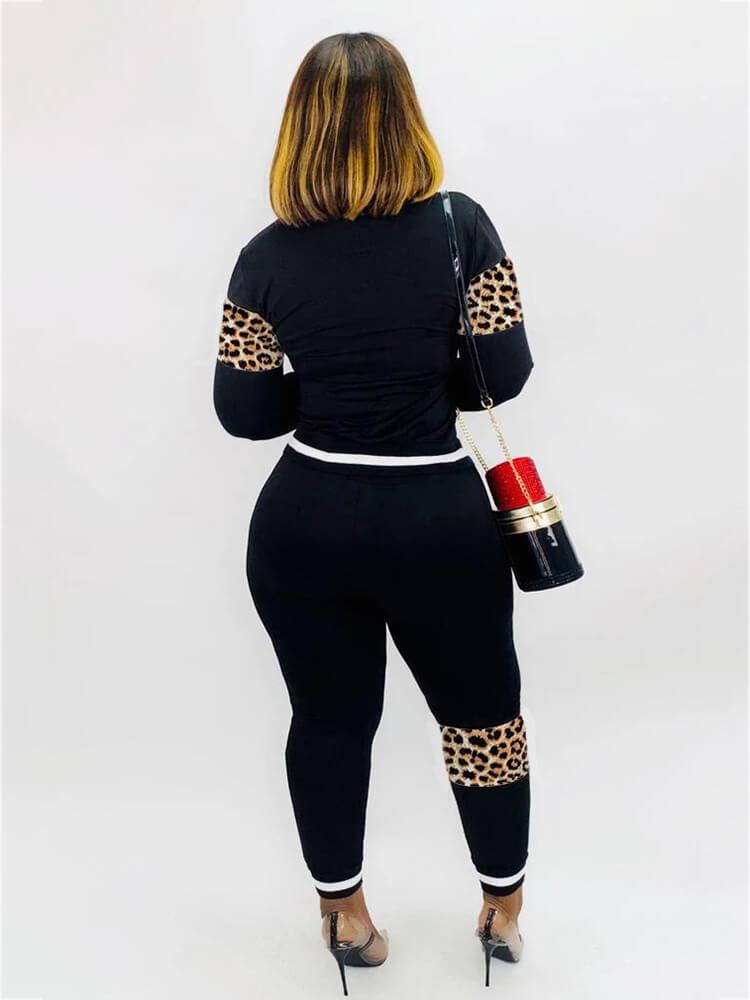 Two Pieces Leopard Camouflage Print Patchwork Sweatsuits