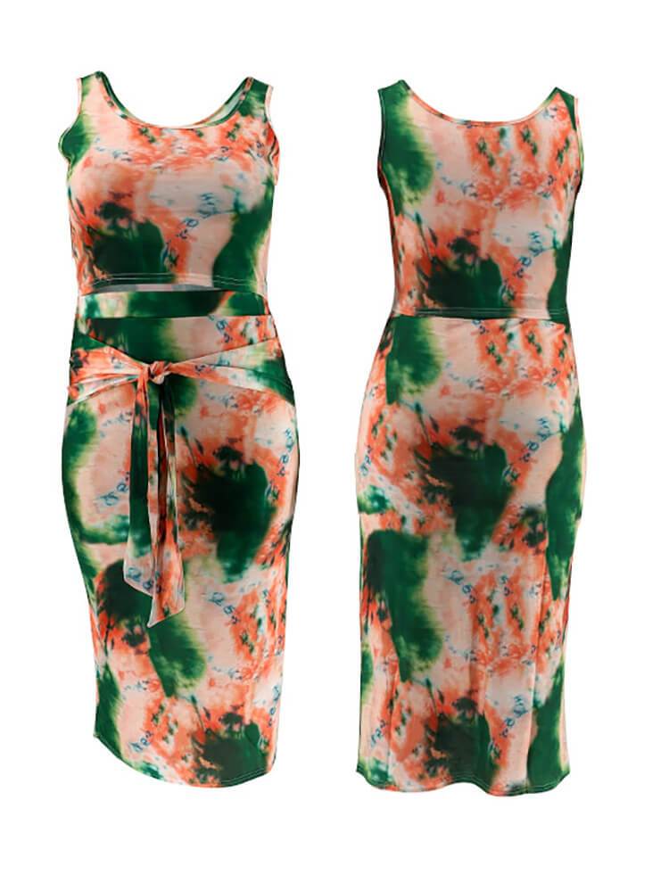 Plus Size 2 Piece Tie Dyed Crop Top+Bodycon Skirts Sets