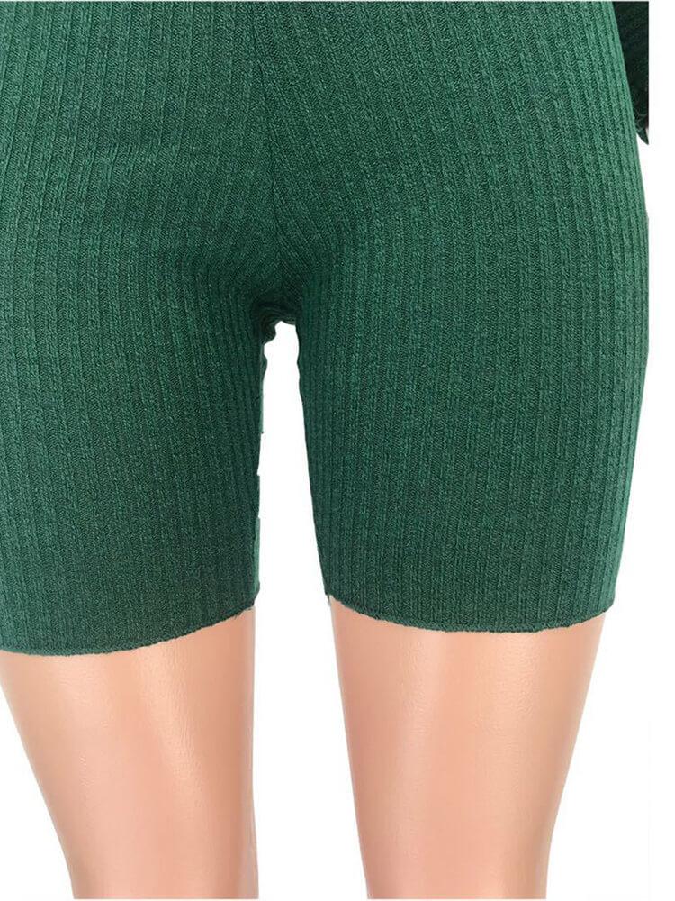 2 Piece Off Shoulder Long Sleeve Crop Top+Shorts Sets