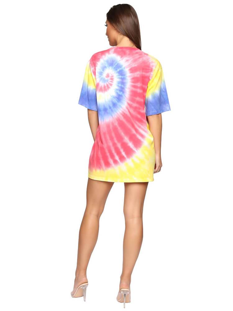 Tie Dyed Floral Print Long Sleeve Mini Dresses