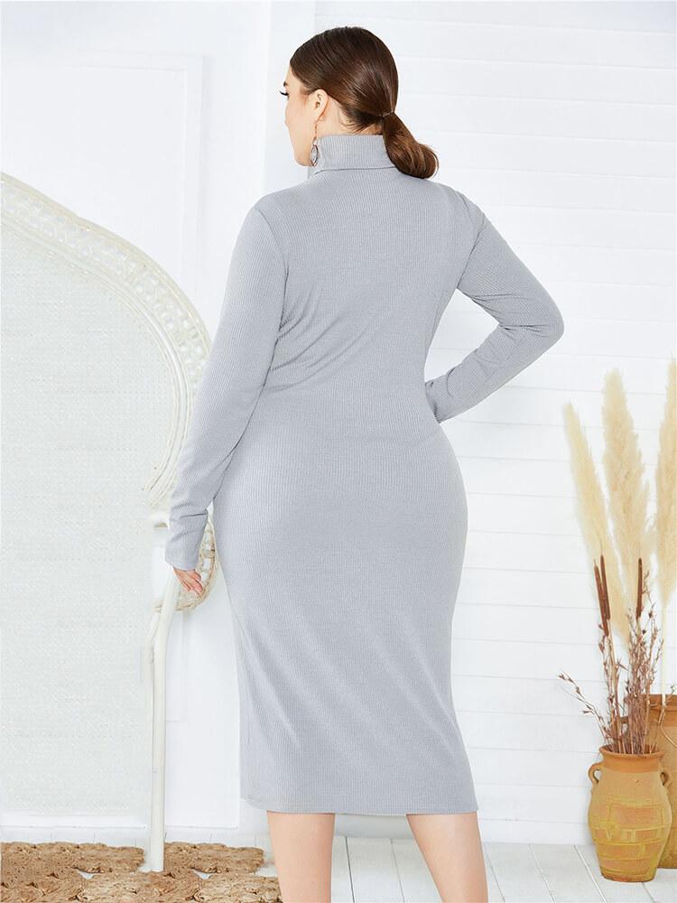 Plus Size Ribbed Pullover Knit Sweater Dresses