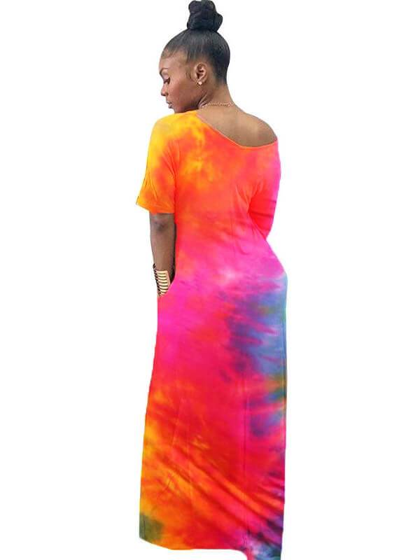 Plus Size Off Shoulder Tie Dyed Maxi Beach Dresses