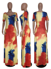 Plus Size Off Shoulder Tie Dyed Maxi Beach Dresses