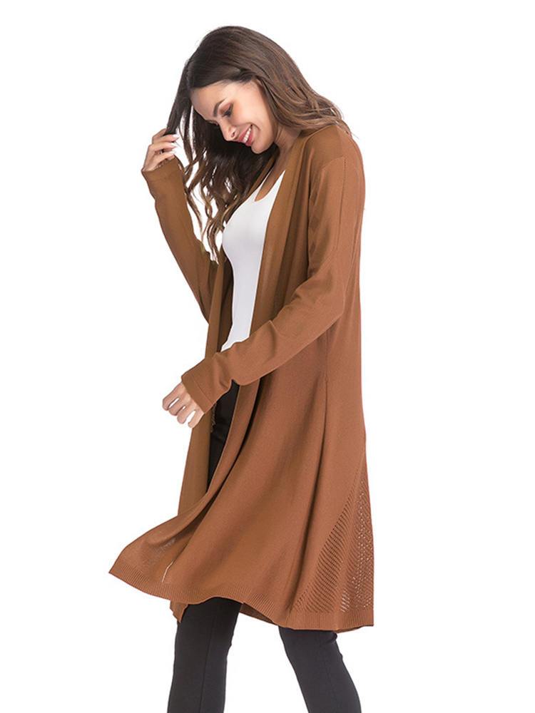 Solid Color Long Sleeved Open Front Cardigans
