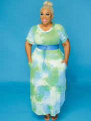 Plus Size Loose Short Sleeve Tie-dyed Maxi Dresses