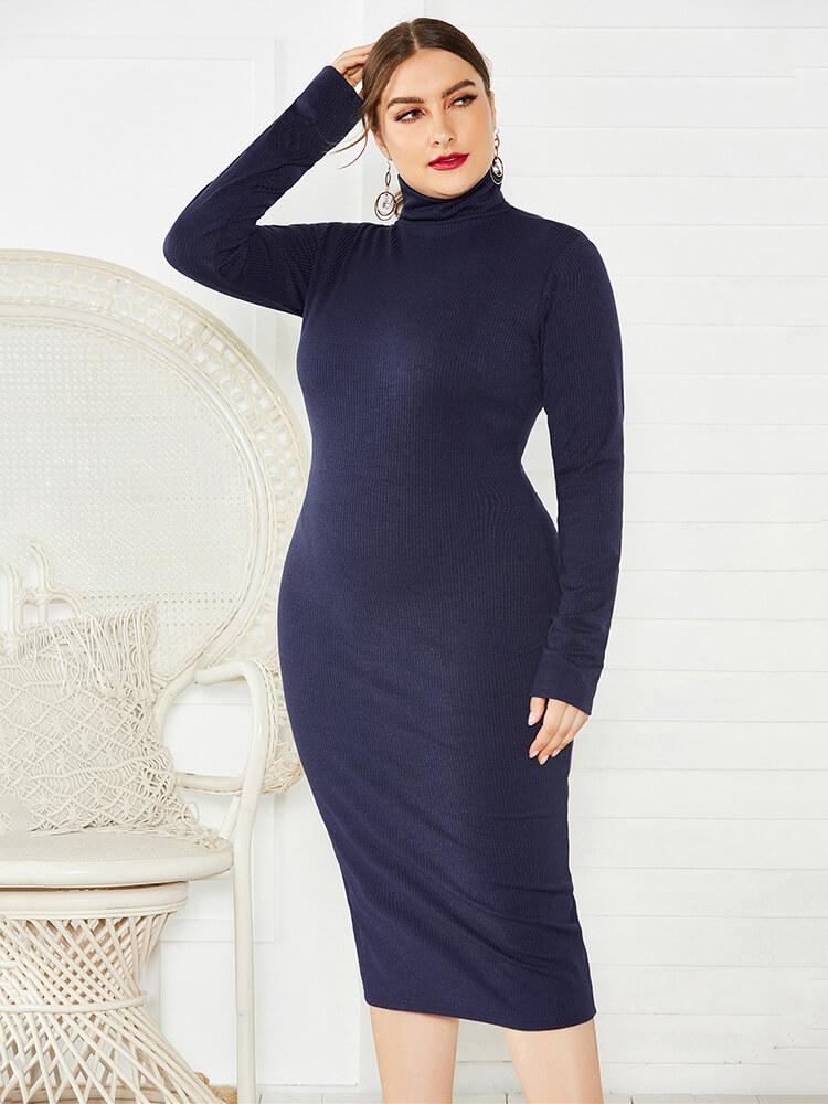 Plus Size Ribbed Pullover Knit Sweater Dresses