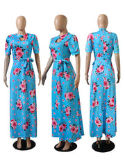 Plus Size Floral Hollow Out Bust Modest Swing Maxi Dresses