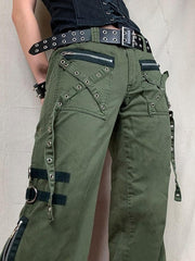 Metal Decor Zipper Cargo Jeans