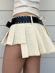 One Piece Irregular Denim Pleated Mini Skirts