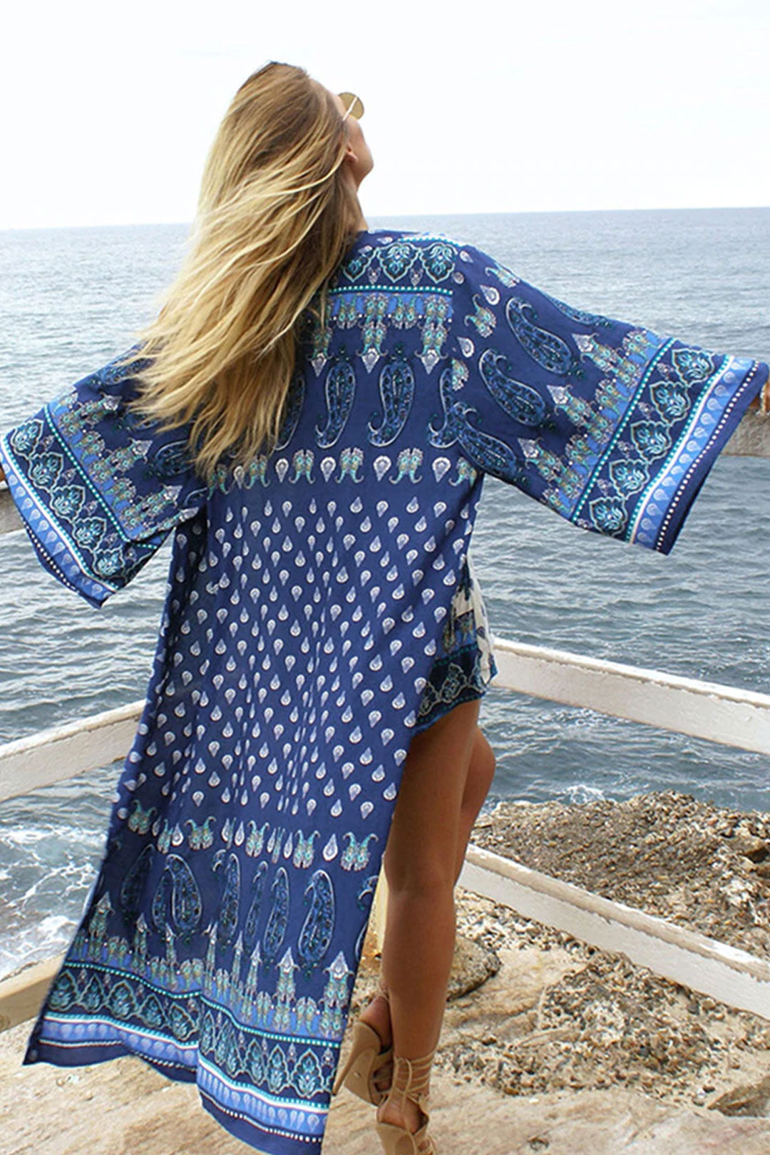 Boho Robe, Beach Cover up, Beach Robe,  Navy Paisley