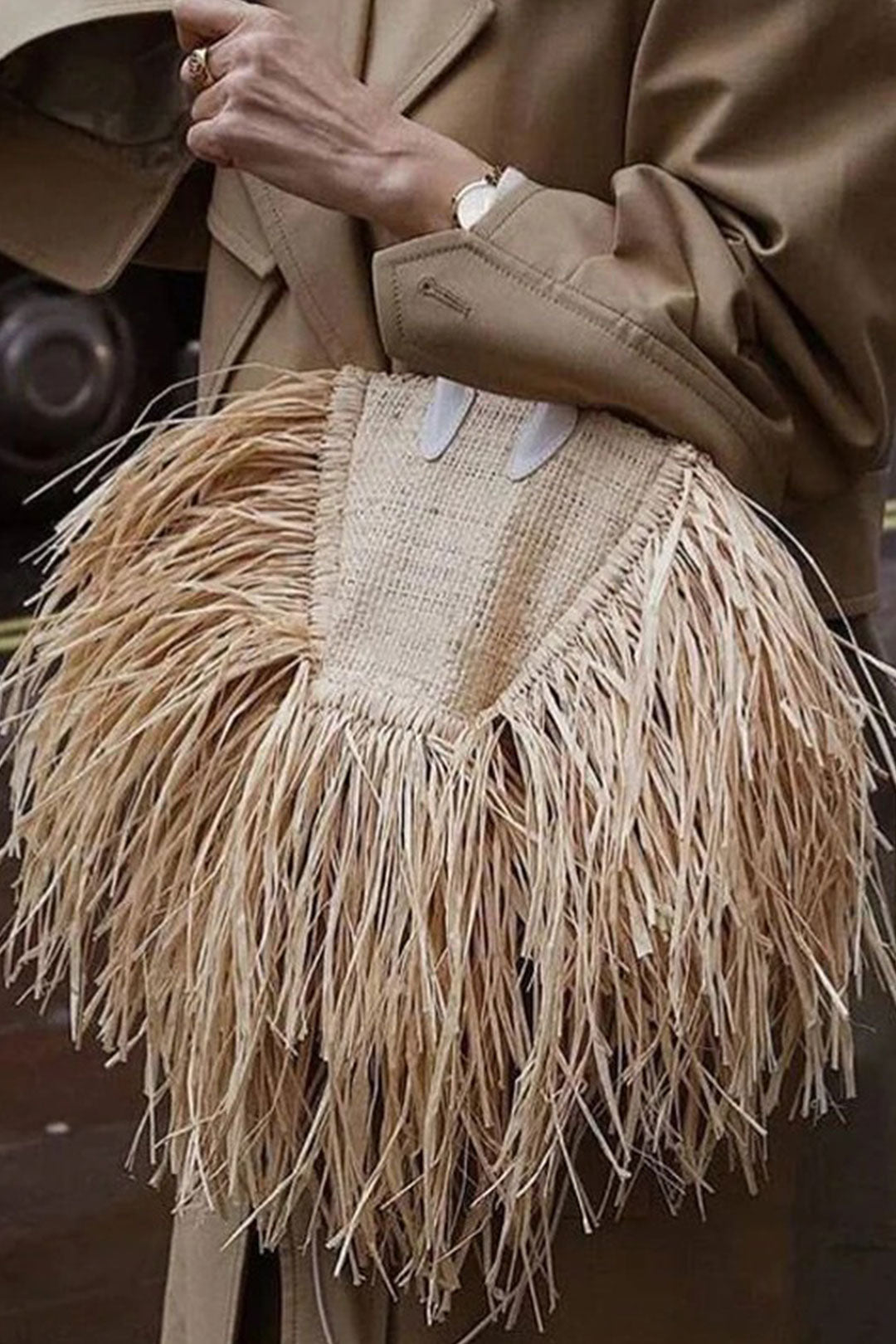 Boho Bag, Woven Raffia Bag, Rattan Bag, White Ivory Adele Tassel