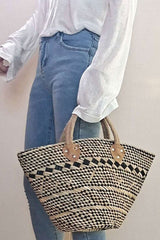 Boho Bag, Woven Straw Basket Bag, Rattan Bag, Blue Wave