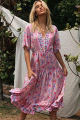 Boho Maxi Dress, Sundress, Wild Floral in Pink
