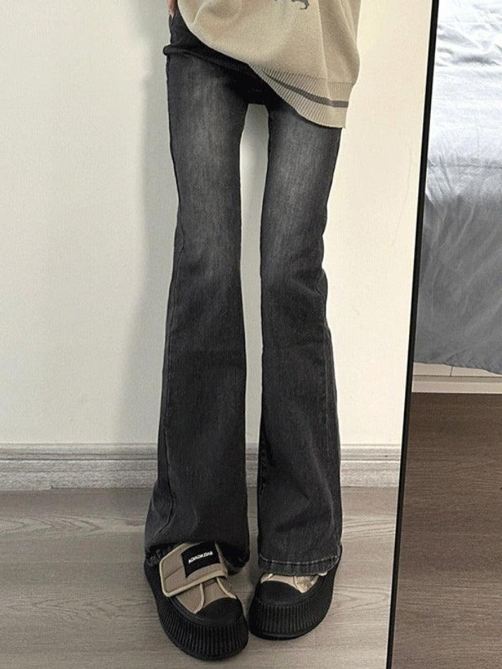 Washed High Rise Slim Flare Jeans