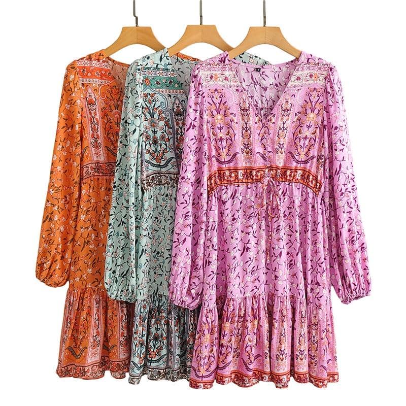 Boho Mini Dress Sundress, Vacation in Pink Fuchsia