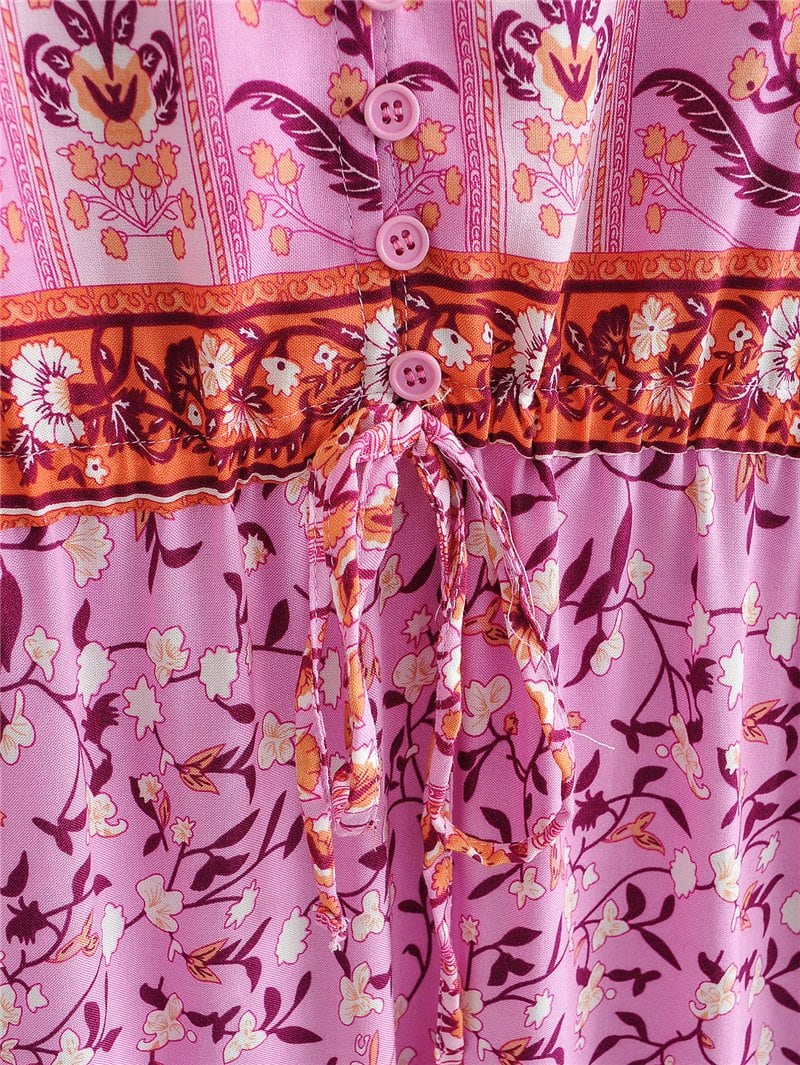 Boho Mini Dress Sundress, Vacation in Pink Fuchsia