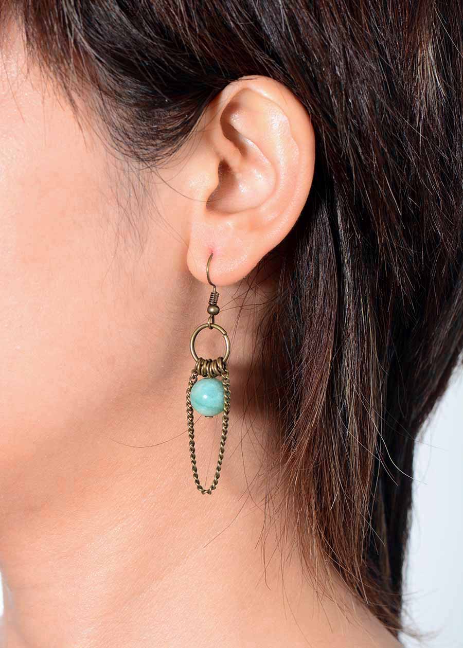 Boho Earrings, Dangle Earrings, Chain Blue Amazonite
