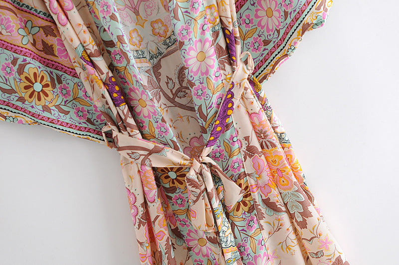 Boho Robe, Kimono Robe,  Beach Cover up, Sweet Vintage Pink Flower